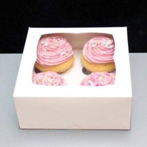 Pack Hub 4-Insert White Cup Cake Box Filled with Cake