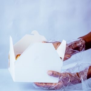 Pack Hub White Lunch Pack Filled with Food and carried by Hand in Gloves