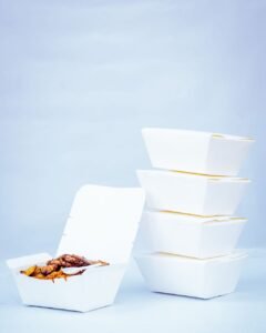 Pack Hub White Food Pack Filled with Food and Stacked by the side