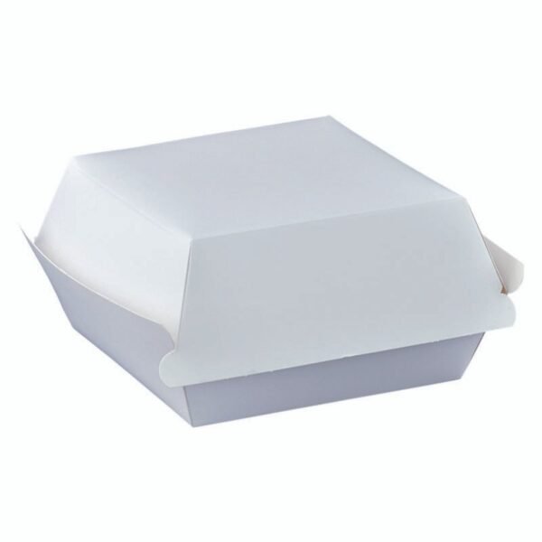 Pack Hub White Burger Pack (Clam Shell) Closed showing the top, front and side views